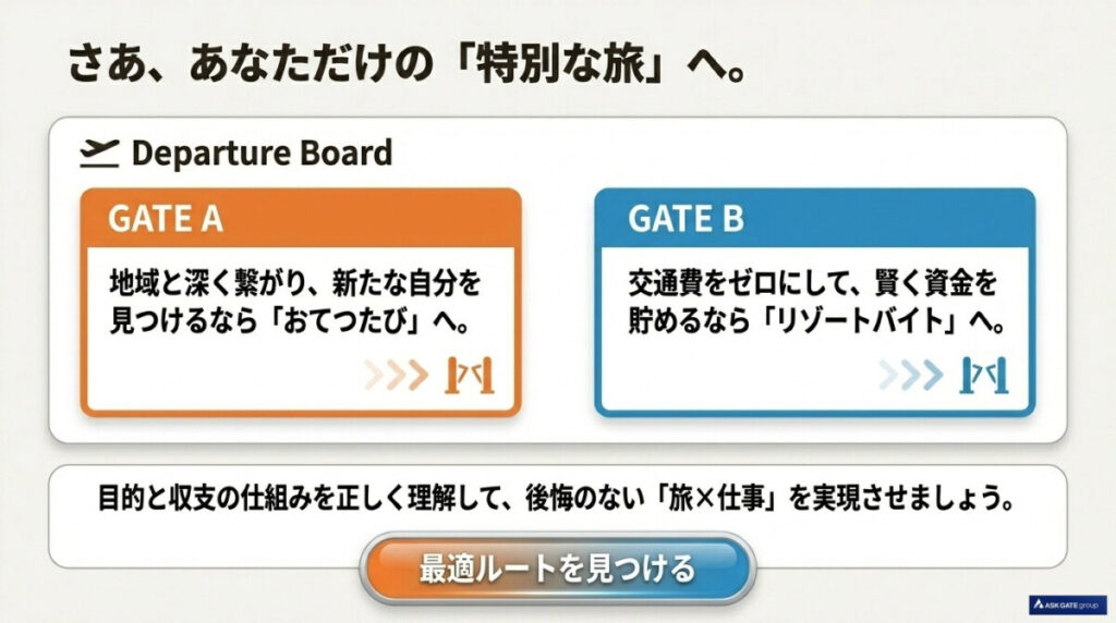 おてつたび リゾートバイト 違い まとめの図解