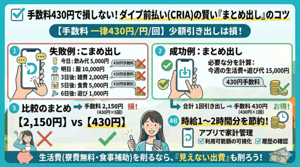 手数料430円で損しない！ダイブ前払い（CRIA）の賢いまとめ出しのコツ