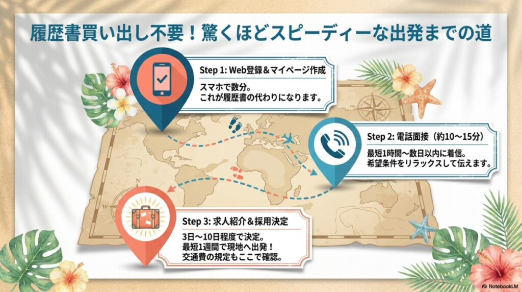 履歴書不要!!スピーディーな出発までの道