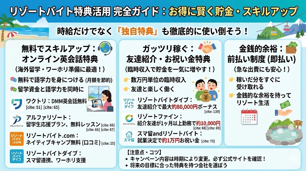 ★リゾートバイト住み込みなら「オンライン英会話無料」などの独自特典を使い倒そう