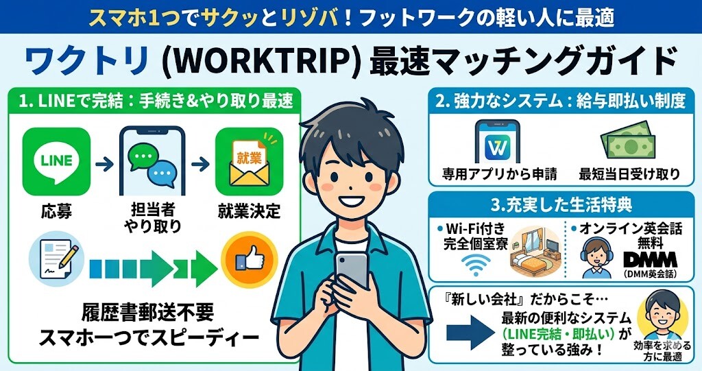 スピード・手軽さなら：ワクトリ（LINE応募＆給料即払いで最速スタート）