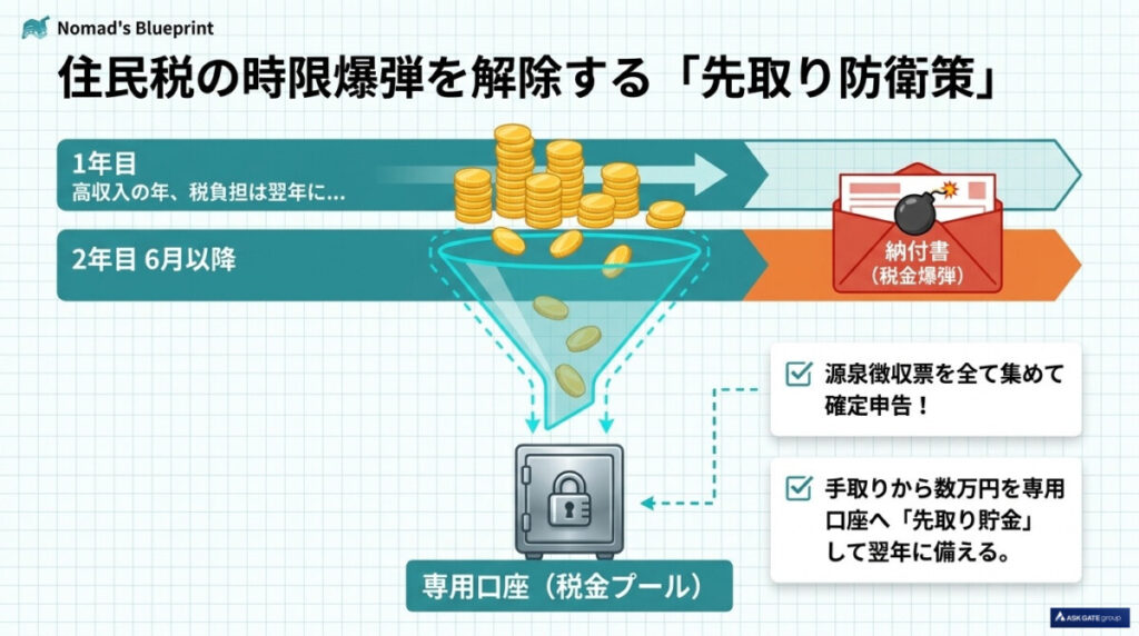 確定申告と住民税の罠!リゾートバイトを渡り歩く人が損をしない税金対策の図解