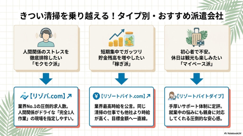 タイプ別・おすすめ派遣会社の図解