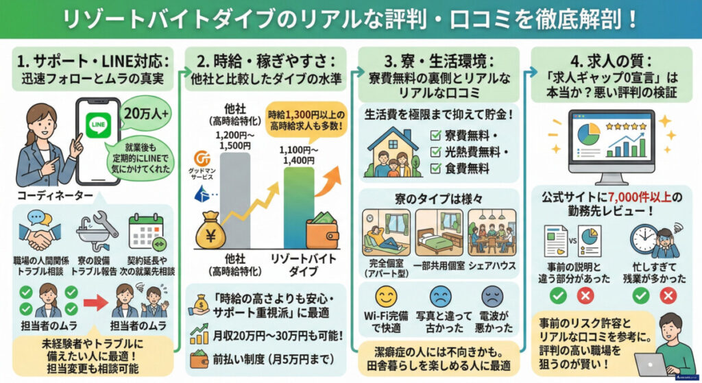 リゾートバイトダイブのリアルな評判と口コミ