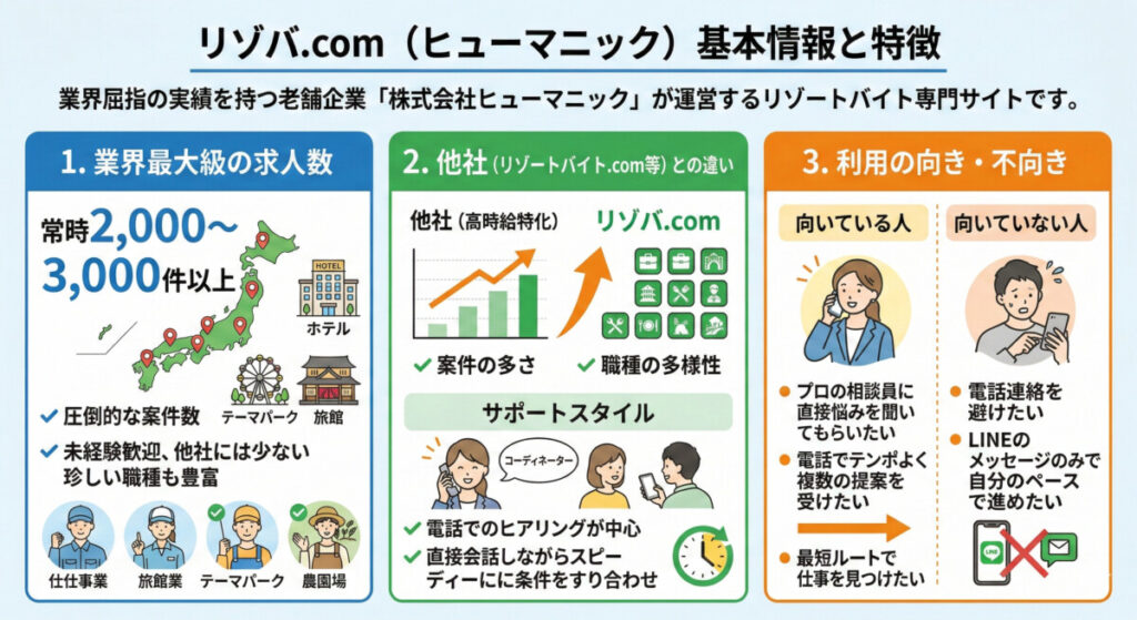 リゾバ.com（ヒューマニック）の基本情報と特徴　図解イラスト