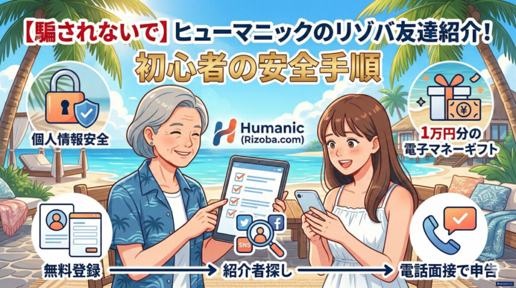 【騙されないで】ヒューマニックのリゾバ友達紹介！初心者の安全手順　アイキャッチ画像