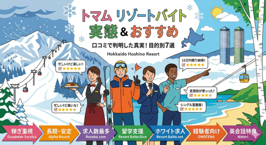 トマムのリゾートバイトはきつい？口コミで判明した実態と目的別おすすめ派遣会社7選　アイキャッチ