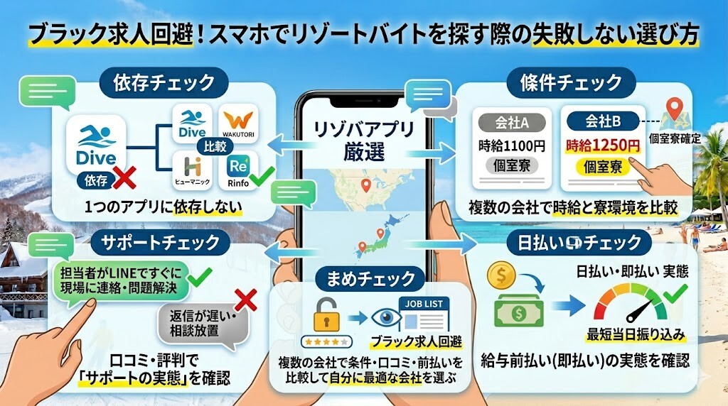 ブラック求人回避!スマホでリゾートバイトを探す際の失敗しない選び方