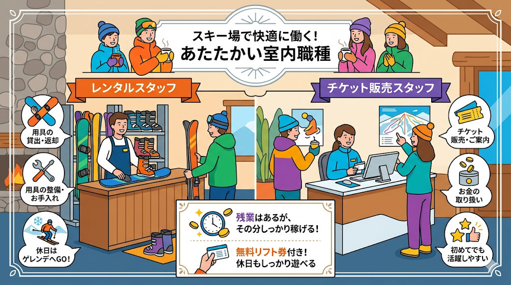【ウインタースポーツ満喫派】あたたかい室内!スキー場の「レンタル・チケット販売」をわかりやすく図解