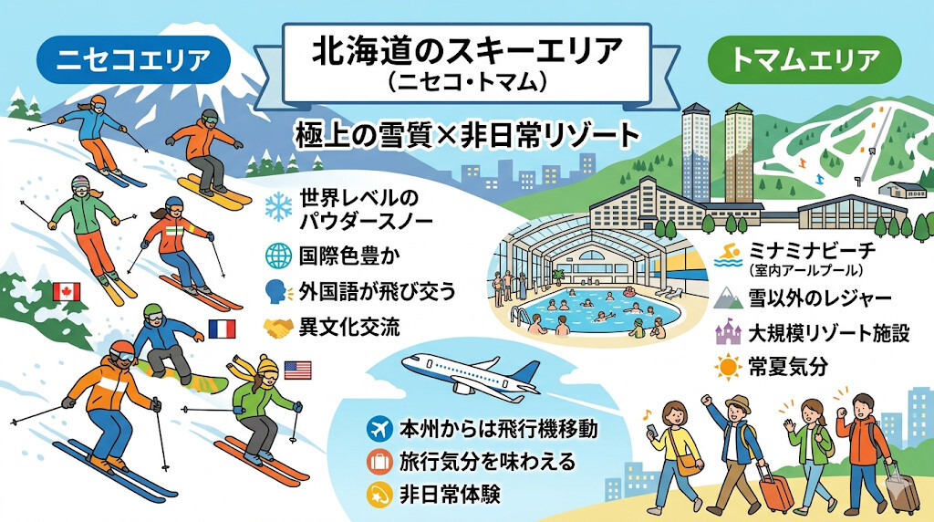 【ウインタースポーツ満喫派】パウダースノーの聖地!北海道(ニセコ・トマム等)エリアをわかりやすく図解