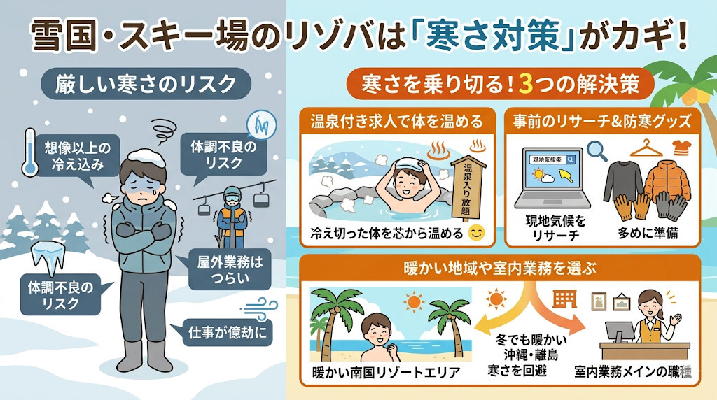 【デメリット】雪国やスキー場は寒さが厳しくてつらい?をわかりやすく図解