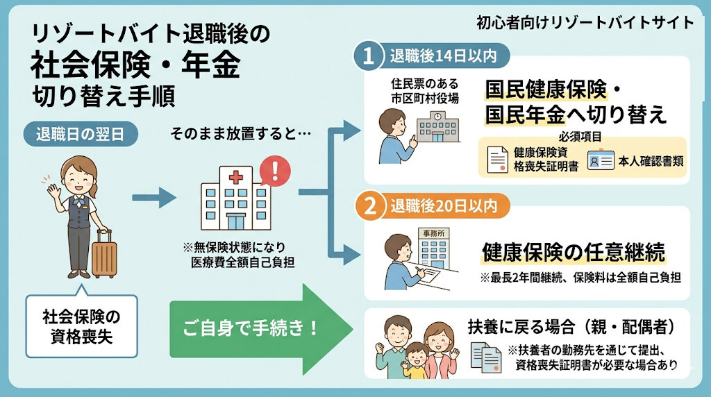 【要注意】リゾートバイト退職後の国民健康保険・年金への切り替え手順をわかりやすく図解