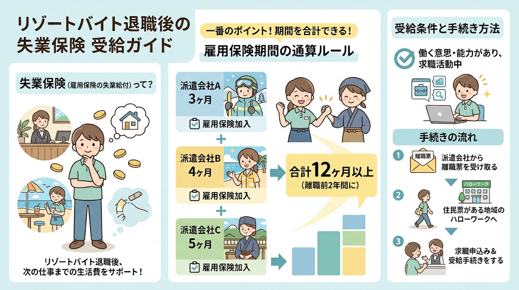 失業保険(雇用保険)の受給手続きと通算ルールをわかりやすく図解