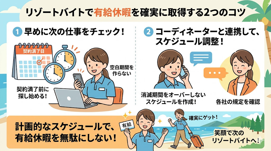 リゾートバイトで有給休暇を確実に取得するコツをわかりやすく図解