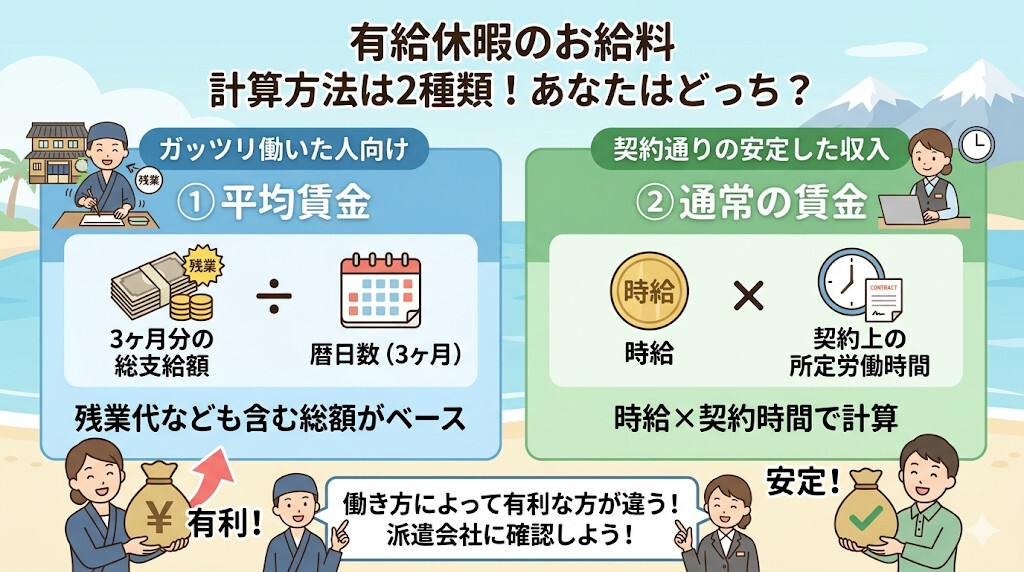平均賃金?通常の賃金?派遣会社によって違う有給の計算方法をわかりやすく図解