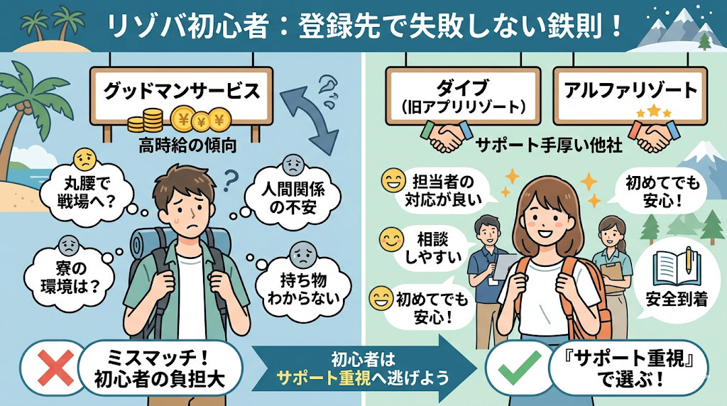 初心者はサポートの手厚い「他社派遣会社」へ逃げようをわかりやすく図解