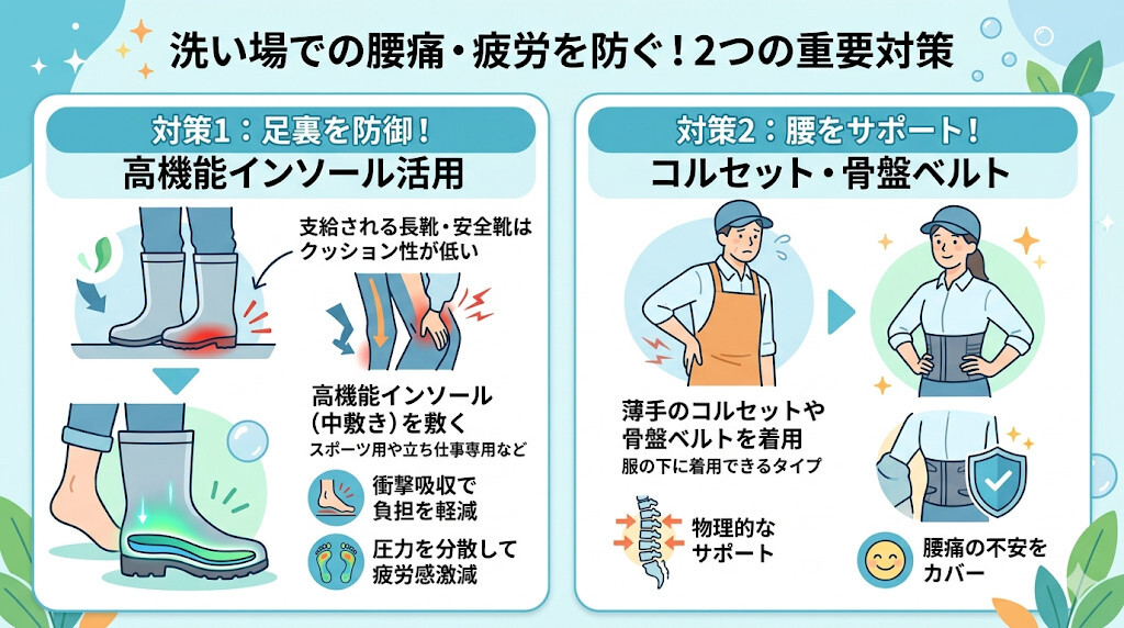 腰痛・疲労対策:高機能インソールで足元を防御するをわかりやすく図解