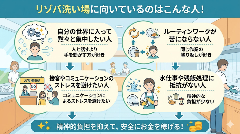 リゾバの洗い場に向いている人をわかりやすく図解