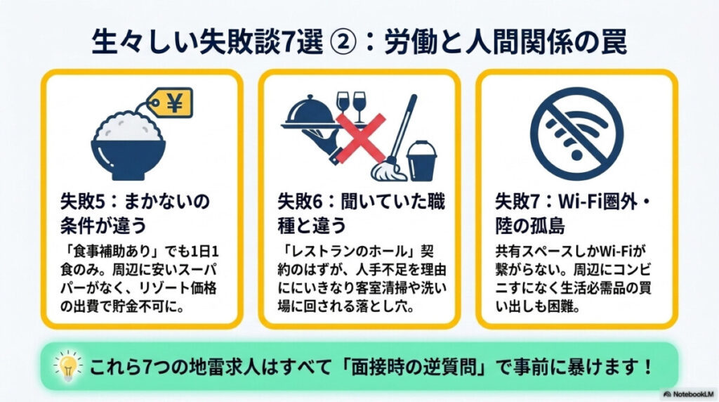 リゾートバイトでの失敗談②
労働と人間関係の罠についての図解。