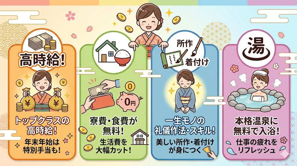 【ガッツリ高時給で貯金派】温泉旅館の「仲居(客室係)」をわかりやすく図解