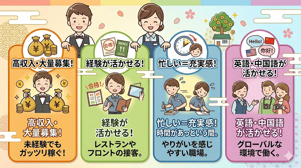 【ガッツリ高時給で貯金派】年末年始特需で稼ぐ!「レストラン・フロント(受付)」をわかりやすく図解