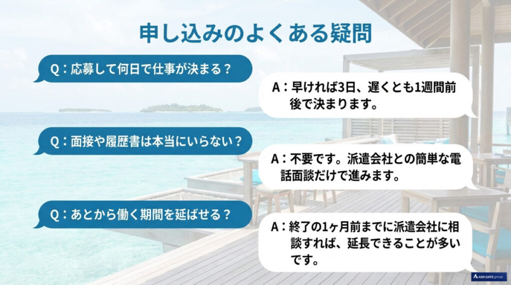 リゾートバイトの申し込みに関するよくある質問(FAQ)