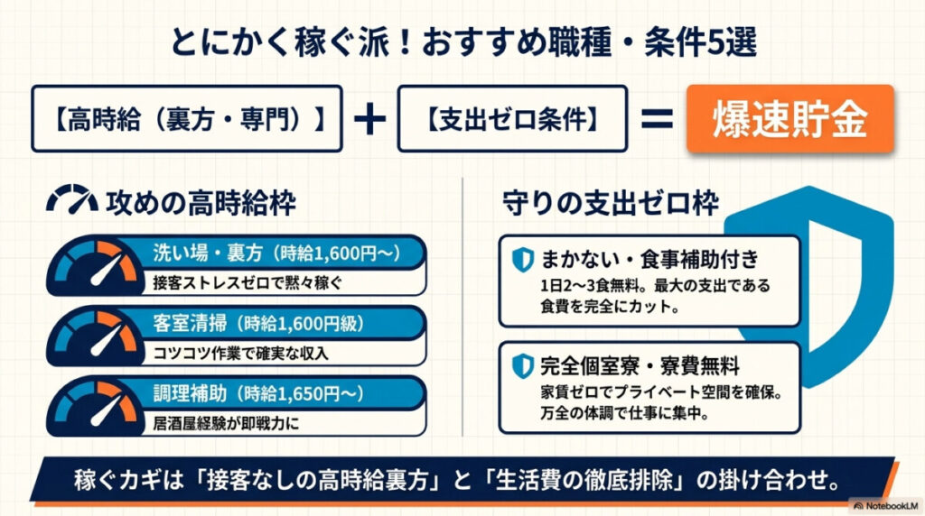 とにかく稼ぎたい人へのおすすめ職種と条件を図解したもの