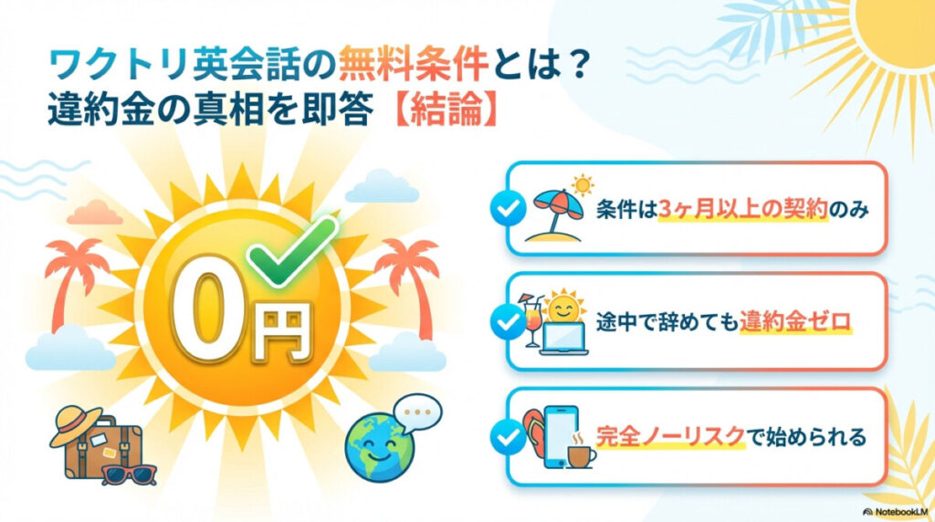ワクトリ英会話の無料条件とは?違約金の真相を即答【結論】