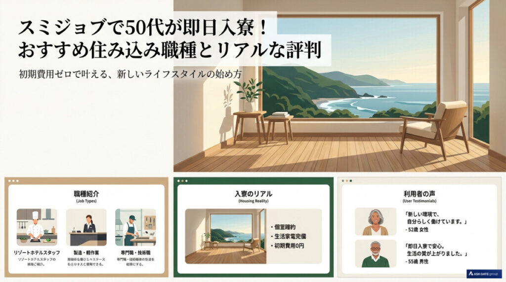スミジョブで50代が即日入寮！おすすめ住み込み職種とリアルな評判のアイキャッチ