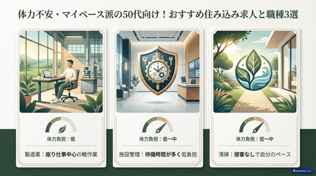 体力不安・マイペース派の50代向け!おすすめ住み込み求人と職種3選(ショートカット)