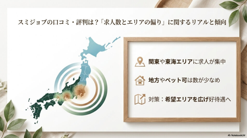 スミジョブの口コミ・評判は?「求人数とエリアの偏り」に関するリアルと傾向