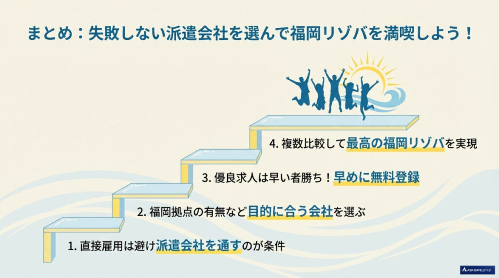 まとめ:失敗しない派遣会社を選んで福岡リゾバを満喫しよう!