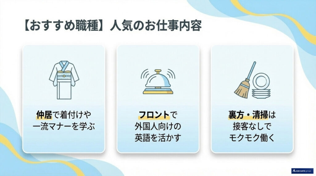京都のリゾートバイトで人気のおすすめ職種は?仲居やフロントの仕事内容