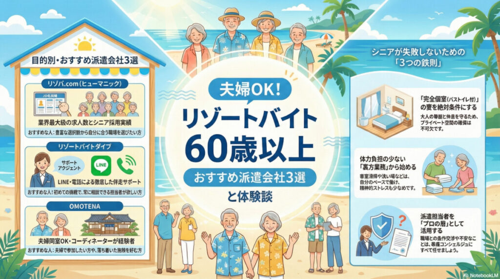 夫婦OK！リゾートバイト 60歳以上 おすすめ派遣会社5選と体験談のアイキャッチ