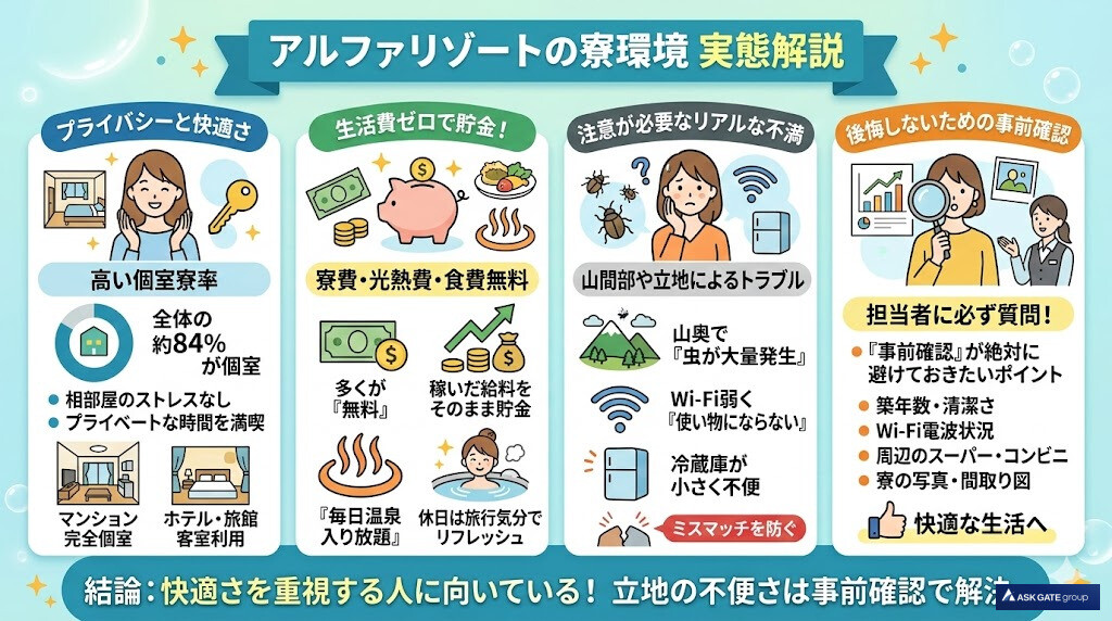 アルファリゾートの「寮・生活環境」に関する口コミと評判