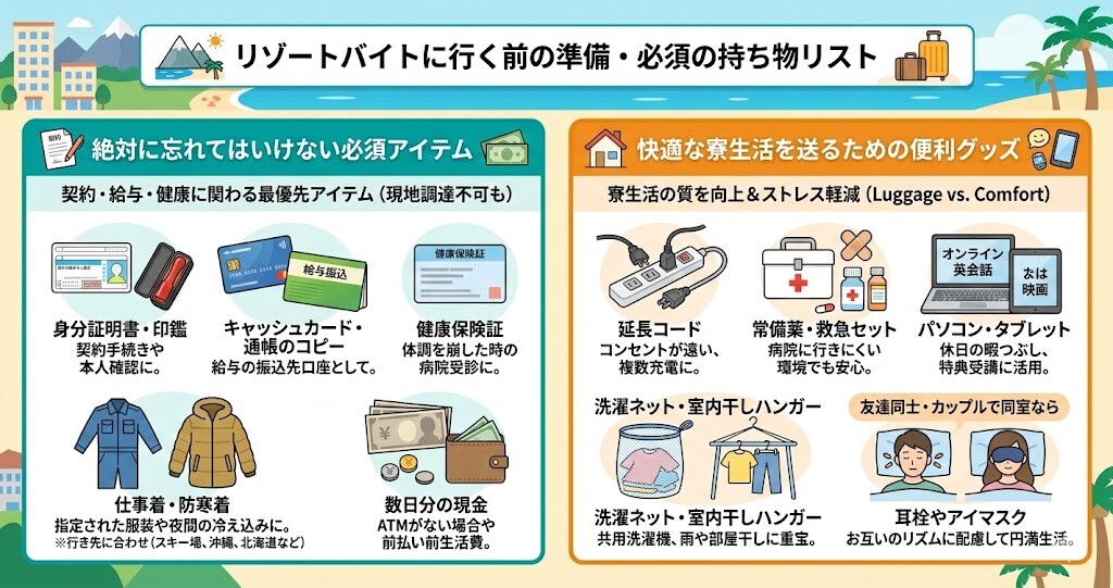 リゾートバイトに行く前の準備・必須の持ち物リスト