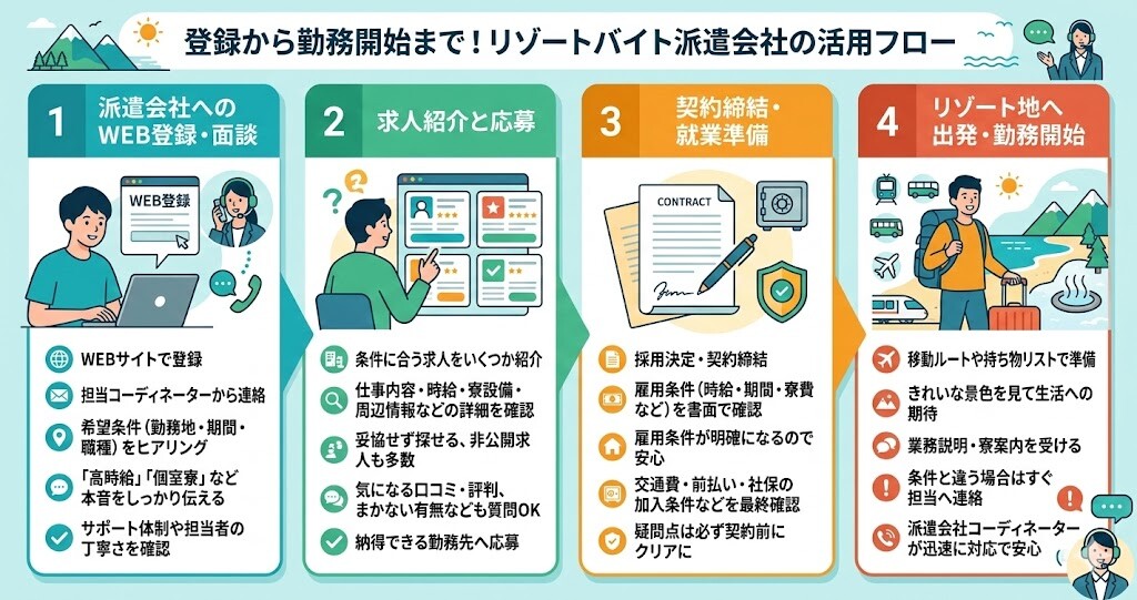 リゾートバイト登録から勤務開始までの流れ