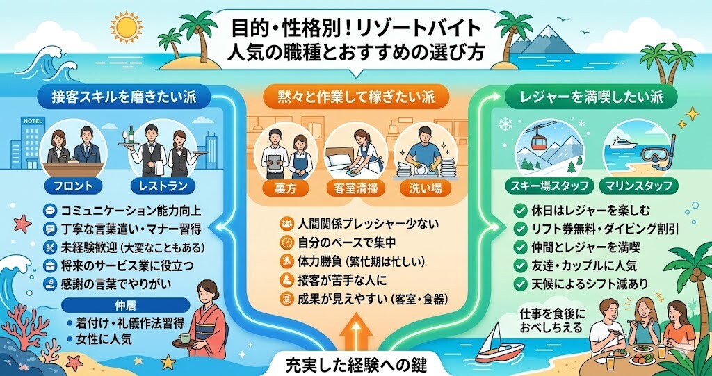 目的・性格別！リゾートバイトで人気の職種とおすすめの選び方